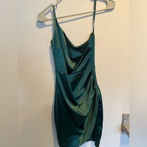 Windsor Sleek Satin Asymmetrical Wrap Front Mini Dress